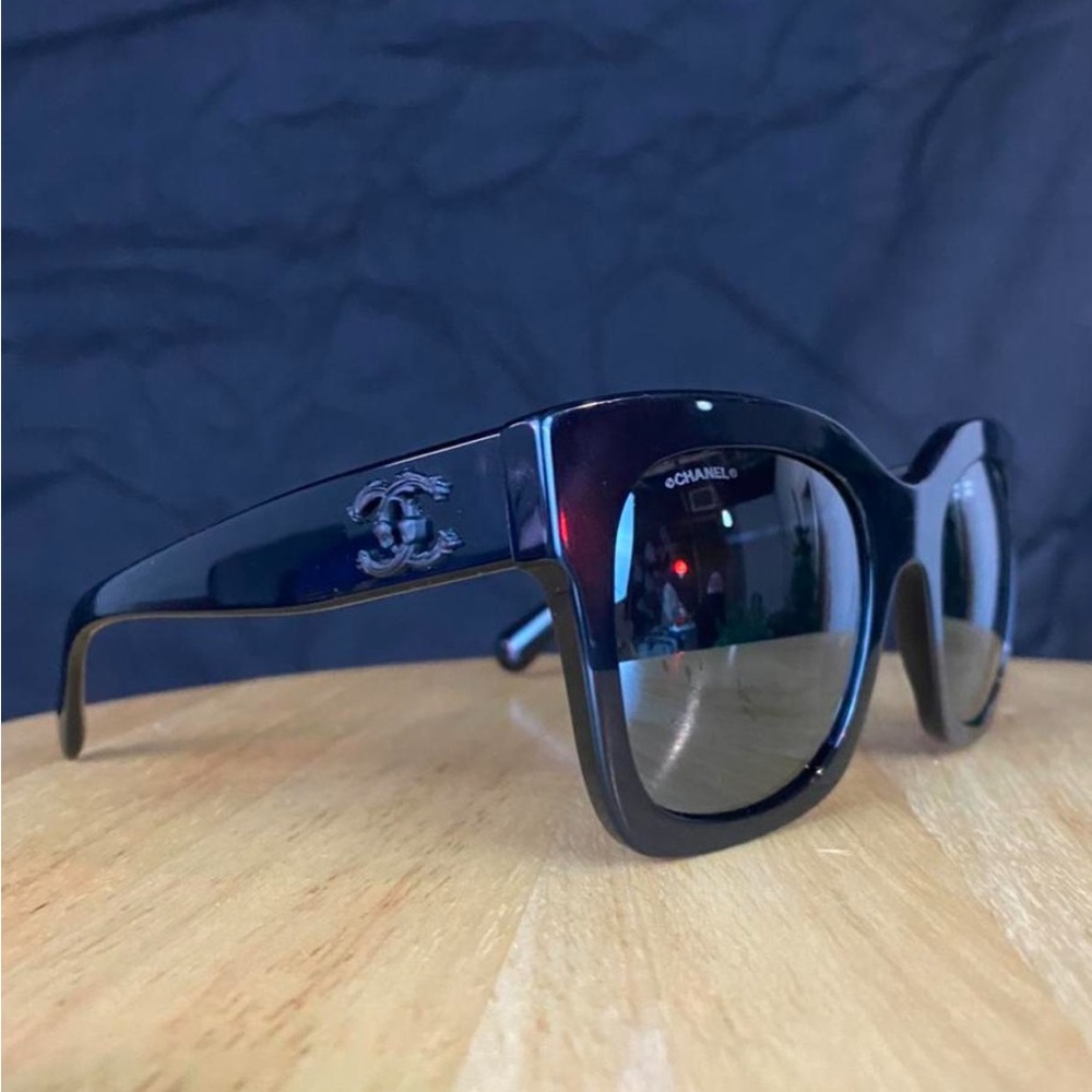 Authentic Chanel black sunglasses with double C logo on side